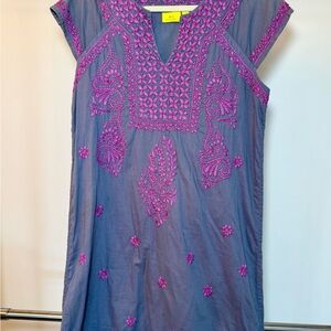 Roller Rabbit Grey Tunic Dress with Pink Embroidery Size S